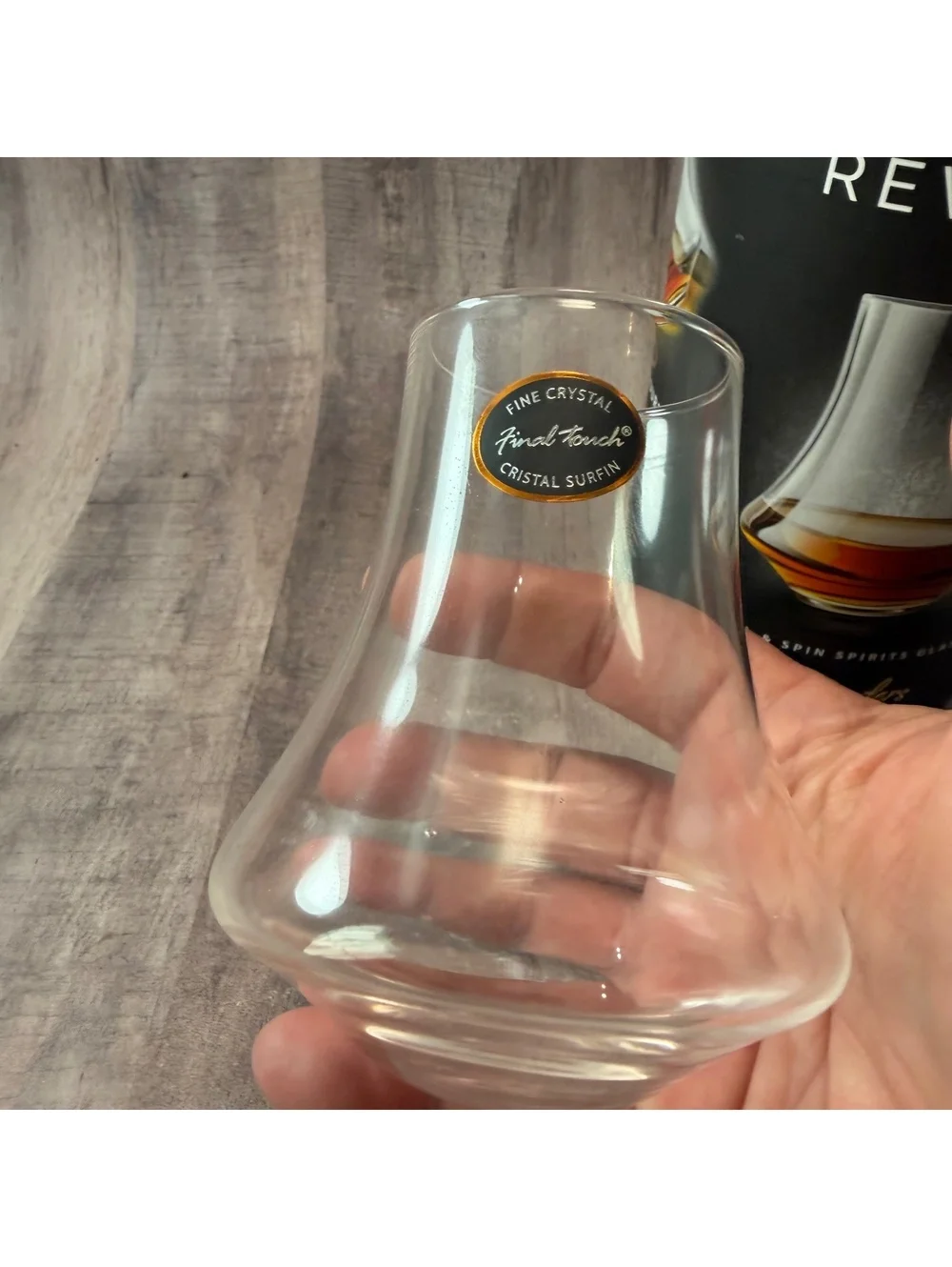 Final Touch Revolve Spirits Tasting Glass 2oz Lead-Free Crystal Spin/Pivot Glass